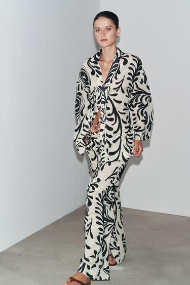 ZW COLLECTION RAMIE PRINTED TROUSERS - Light beige by Zara