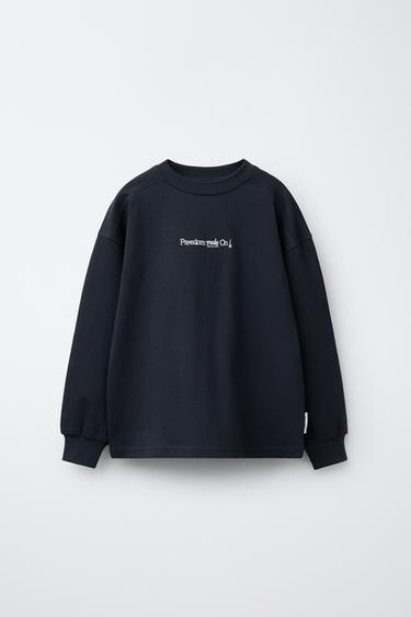 EMBROIDERED SLOGAN T-SHIRT - Dark navy by Zara