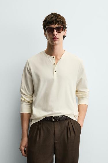 SOFT HENLEY NECK T-SHIRT - Oyster-white by Zara