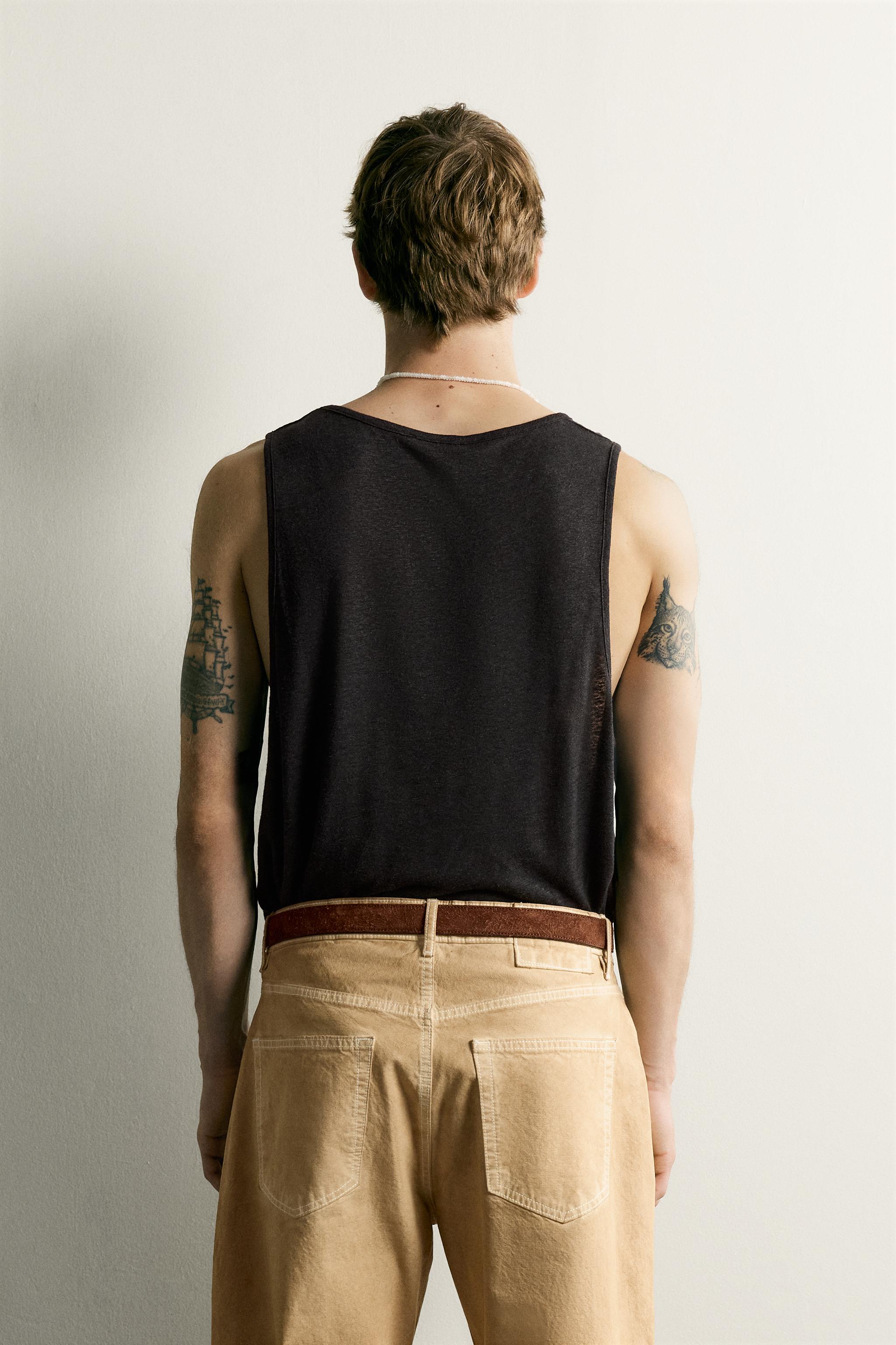Мужские топы Zara RELAXED FIT VISCOSE LINEN TANK TOP — фото 3