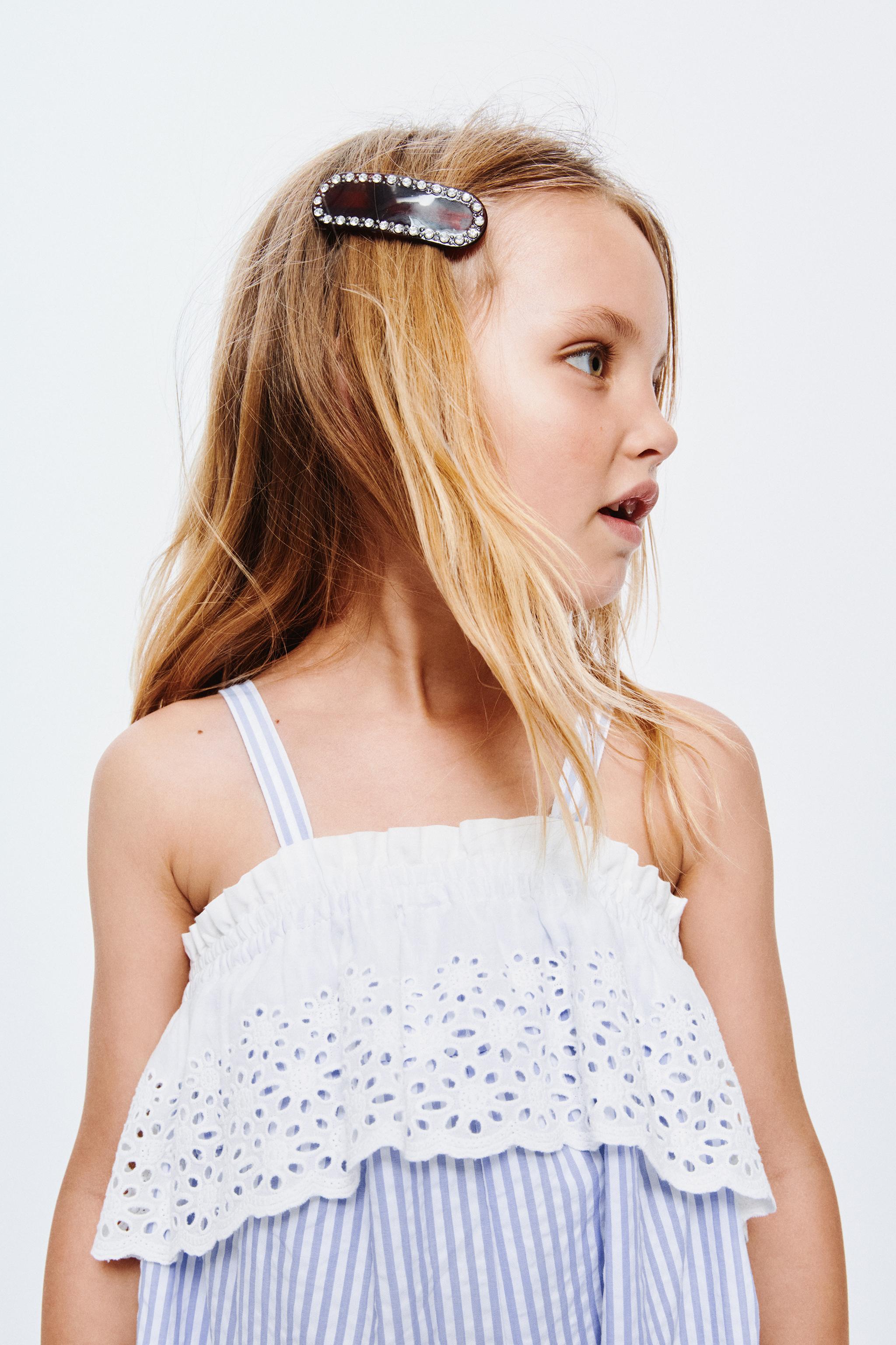 COMBINATION STRIPED AND SWISS EMBROIDERED JUMPSUIT — Light blue (alternate view)
