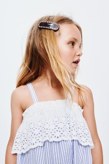 STRIPED JUMPSUIT WITH SWISS EMBROIDERY - Light blue by Zara