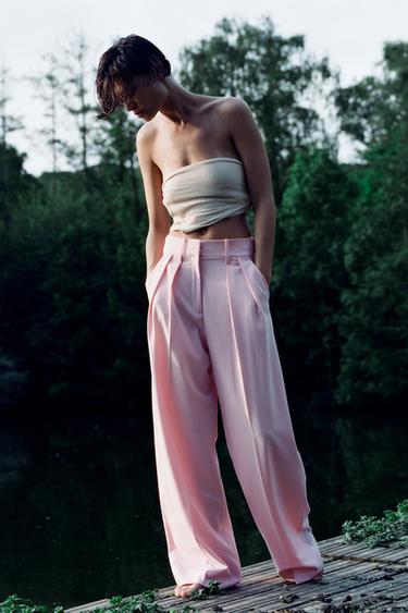 Zara ZW COLLECTION PLEATED PANTS - Pastel pink