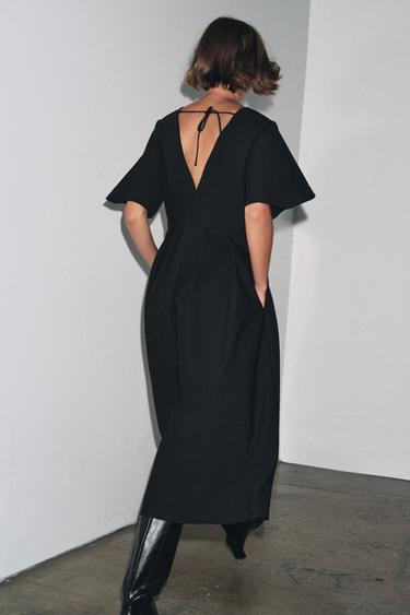 ROBE MI-LONGUE COL EN V ZW COLLECTION Noir ZARA France
