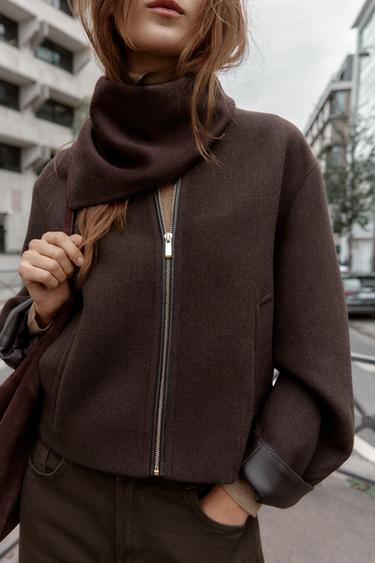 VESTE DOUCE AVEC FINITIONS EN MATIÈRE SYNTHÉTIQUE - Marron de Zara - Image 1