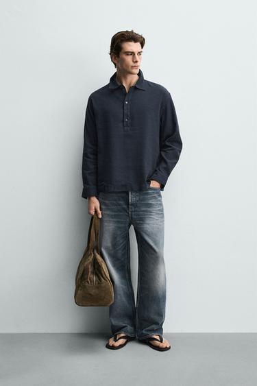 ПОЛО ИЗ ХЛОПКА И ЛЬНА — Цвет ночного неба от Zara — изображение 0