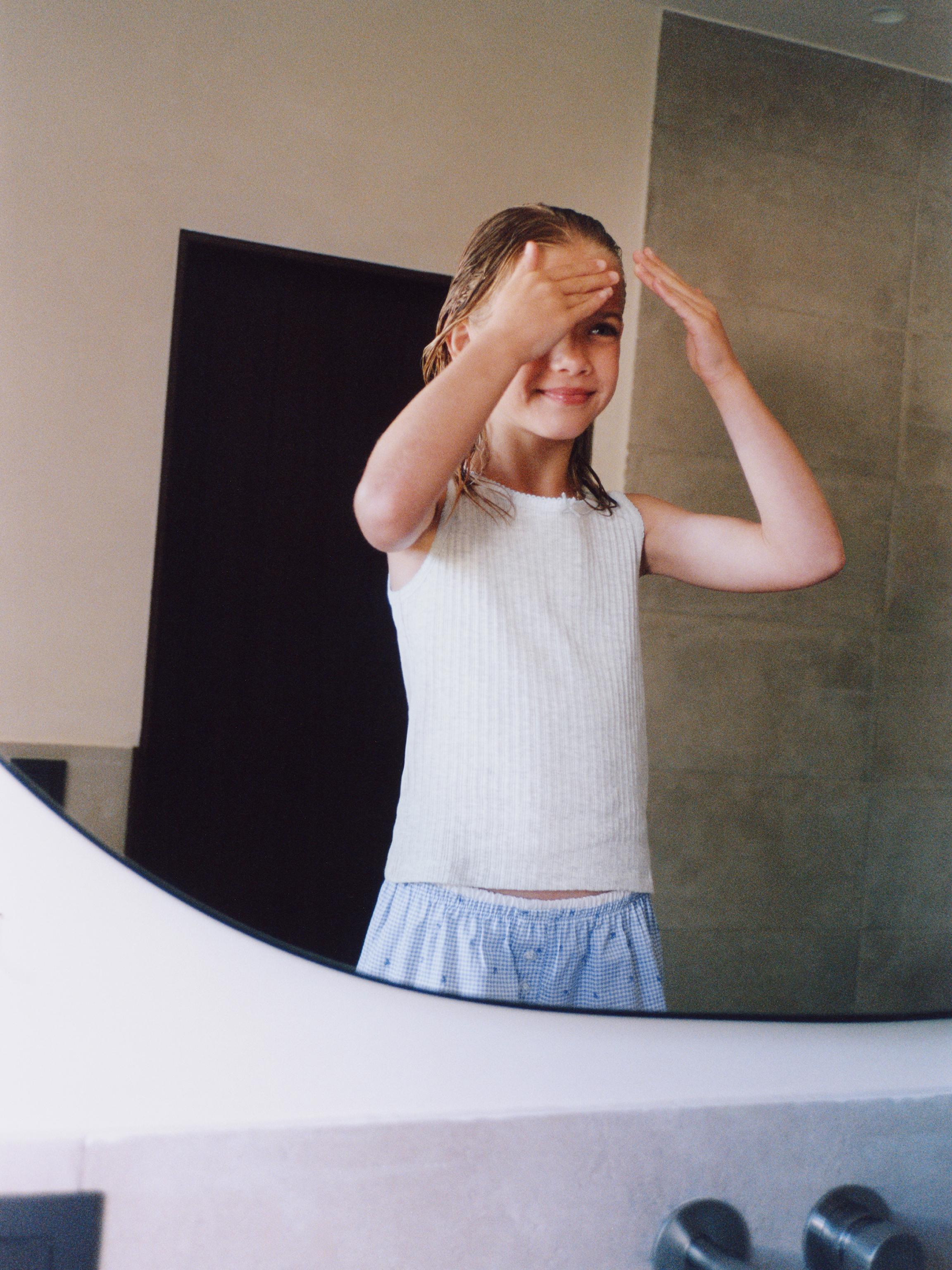 6-14 YEARS/ COMBINED GINGHAM PYJAMAS — Blue