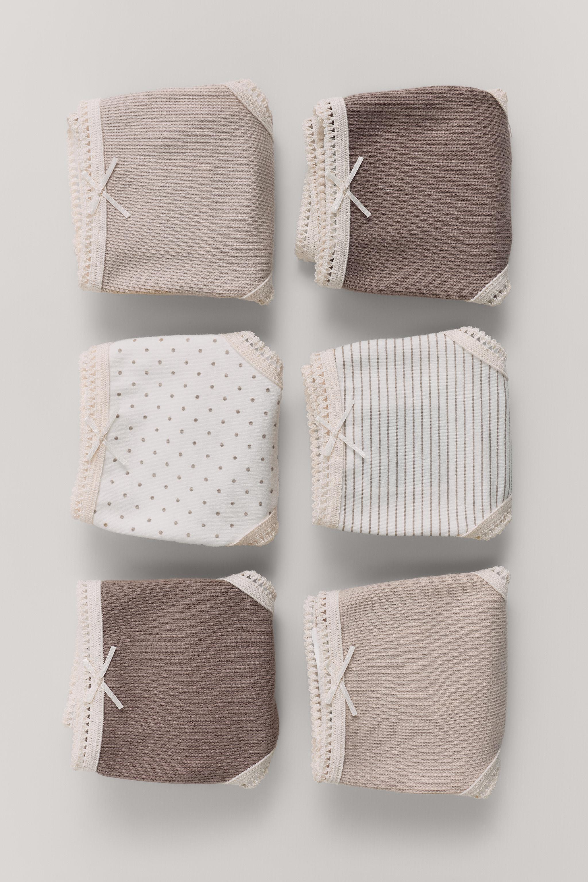 6-14 YEARS / PACK OF SIX STRIPED AND RIBBED PANTIES — taupe brown