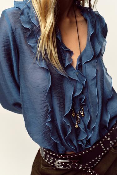 BLOUSE À VOLANTS - Bleu / Gris de Zara - Image 2