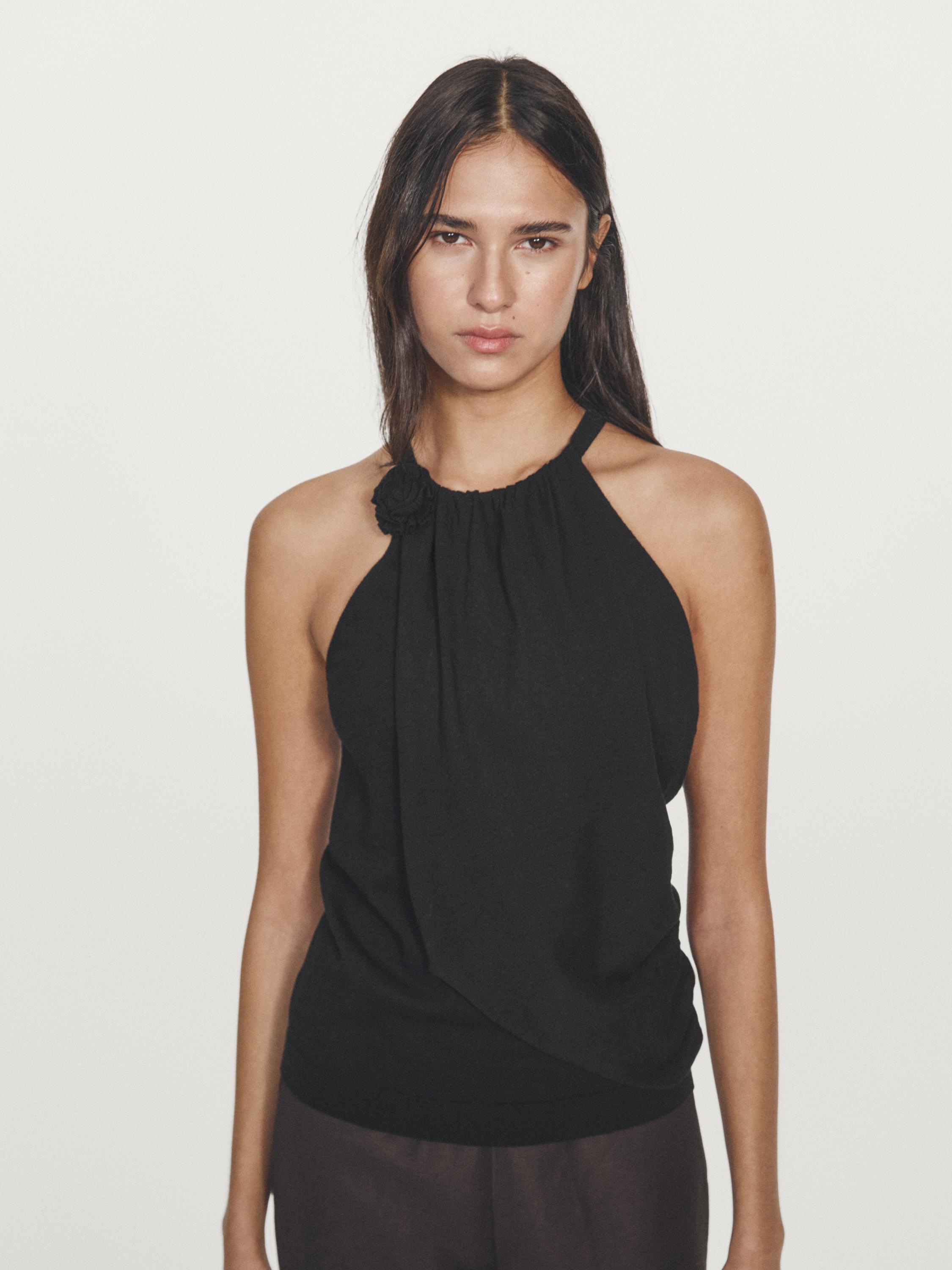 Top en maille de coton avec fleur