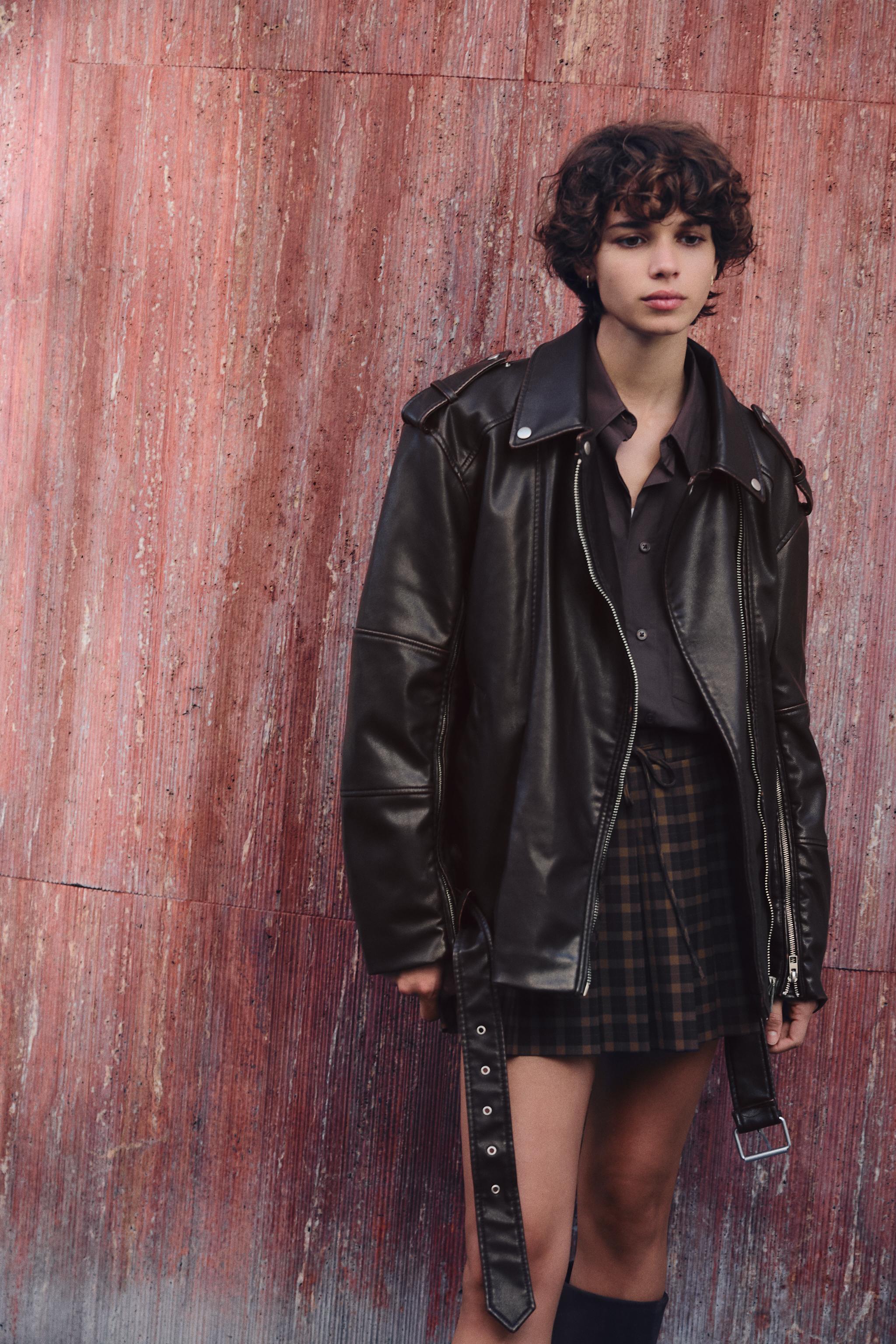 FADED OVERSIZE FAUX LEATHER BIKER JACKET