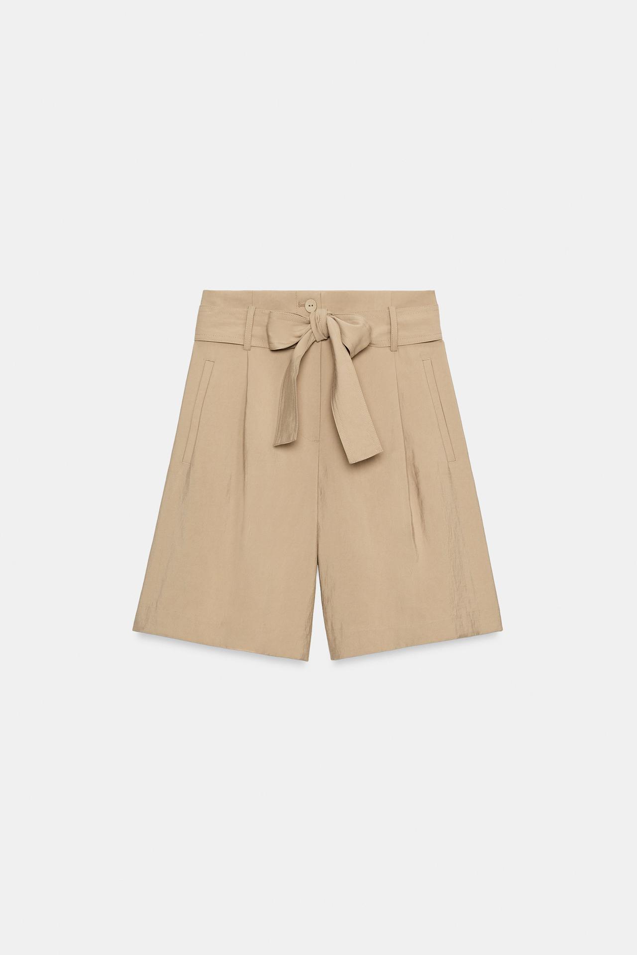 TIE-BELT SHORTS — Mid-camel