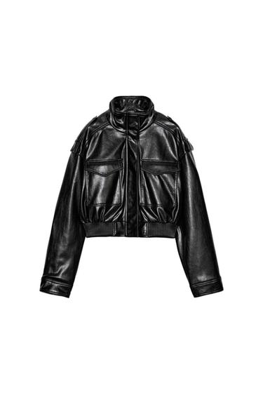 FAUX LEATHER JACKET WITH SHOULDER TABS - Black by Zara