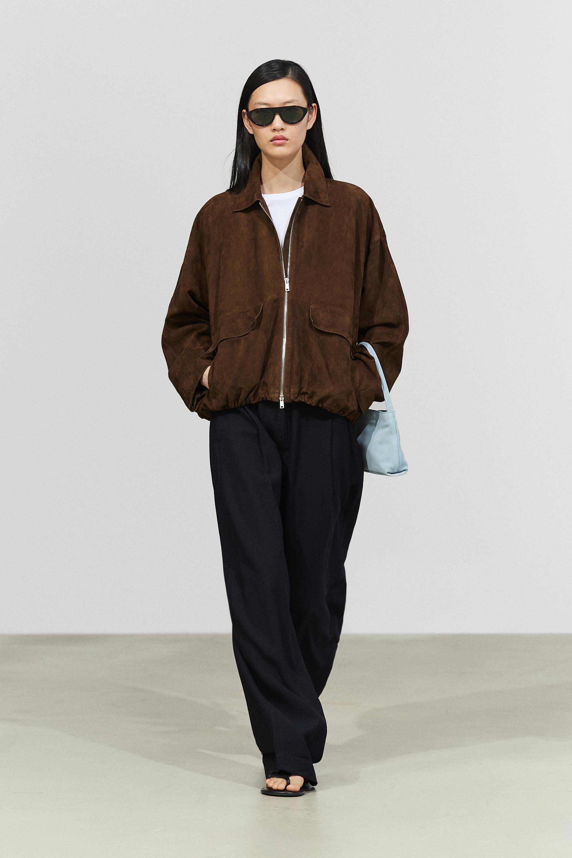 Oversize suede leather bomber jacket — Brown