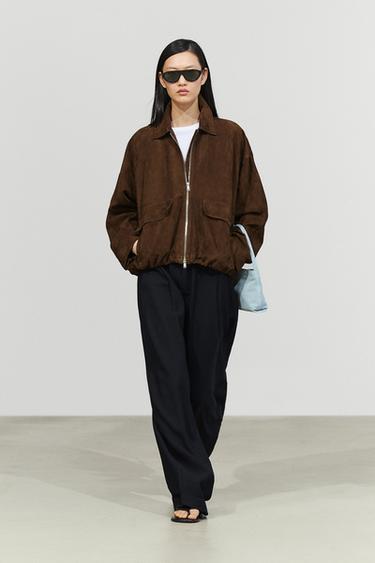 Zara Oversize suede leather bomber jacket - Brown - Image 0