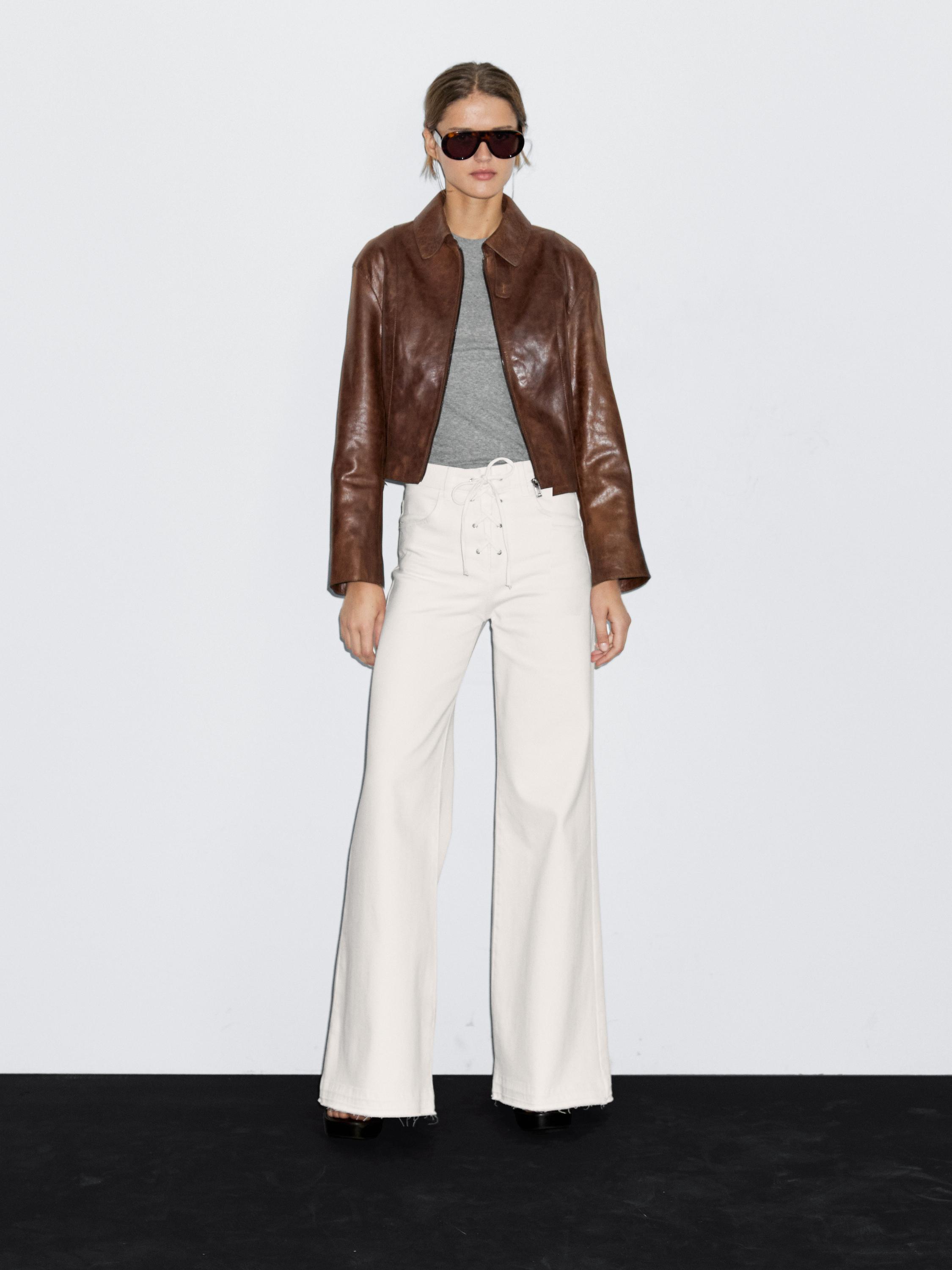 Blouson court en cuir nappa