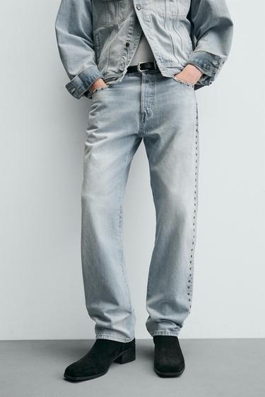 STRAIGHT-LEG JEANS WITH METAL STUDS - Light blue by Zara - Image 4