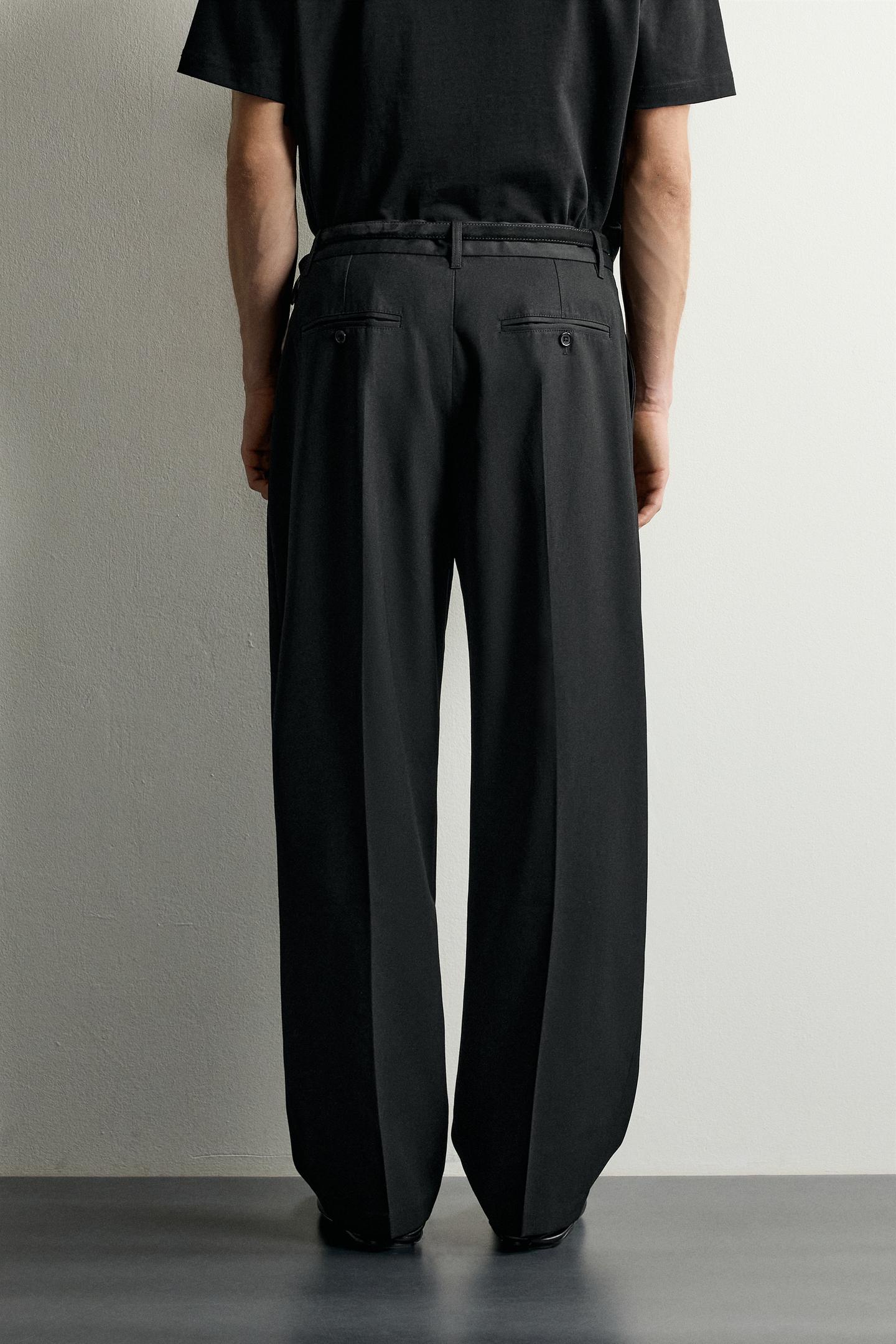 Мужские брюки Zara Pleated Relaxed-Fit, цвет: Чёрный — фото 3