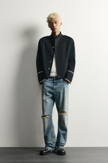 VESTE COURTE À CONTRASTES - Bleu de Zara - Image 0