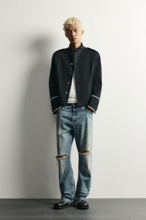 CONTRAST CROPPED FIT JACKET - Blue by Zara - Image 0