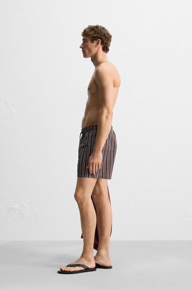 STRIPED MID-LENGTH SWIMMING TRUNKS - Burgundy by Zara - Image 4