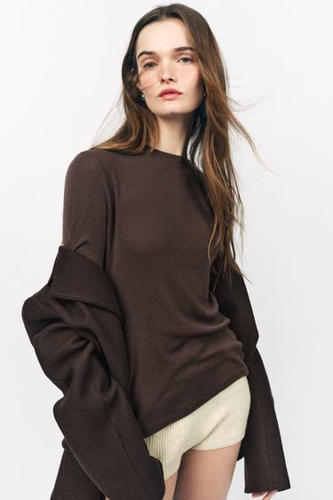 Zara MEKANA MAJICA OD 100% VUNE – Smeđa