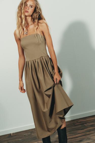 Zara STRAPLESS MIDI DRESS - Khaki