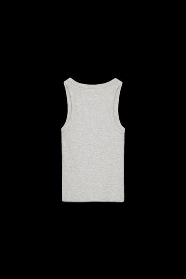 Zara STRAPPY RIB TOP - Gray marl