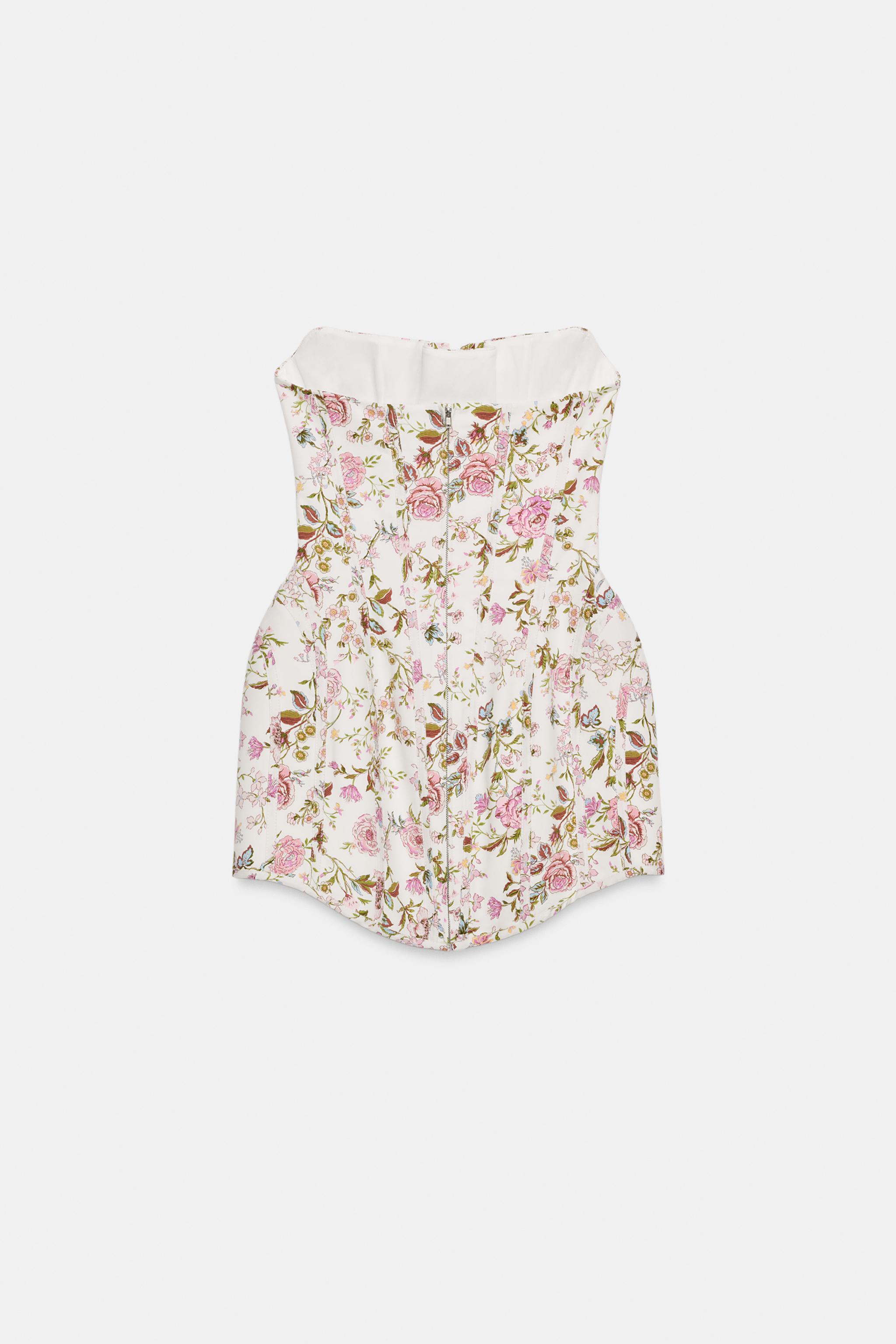 Zara Çiçek Desenli Straplez Elbise görsel 7