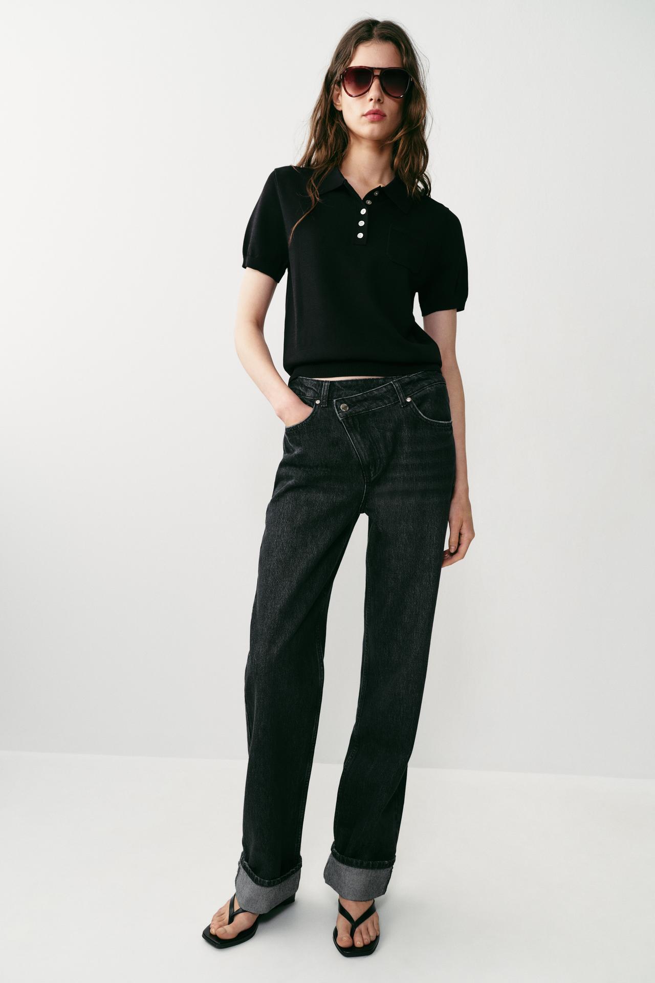 Z.09 STRAIGHT CROSSOVER WAIST HIGH-WAIST FULL LENGTH JEANS — Black