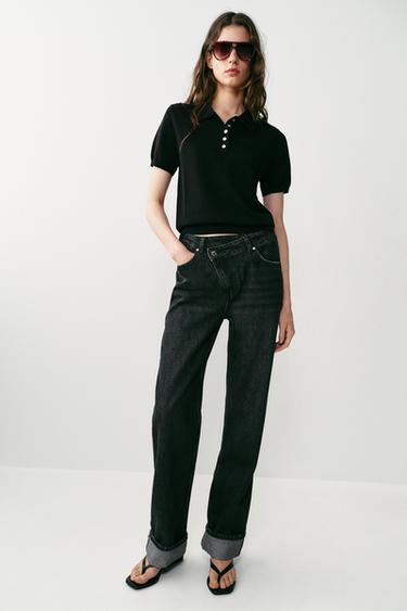 Z1975 STRAIGHT HIGH-WAIST CROSSOVER-WAIST JEANS - Black by Zara