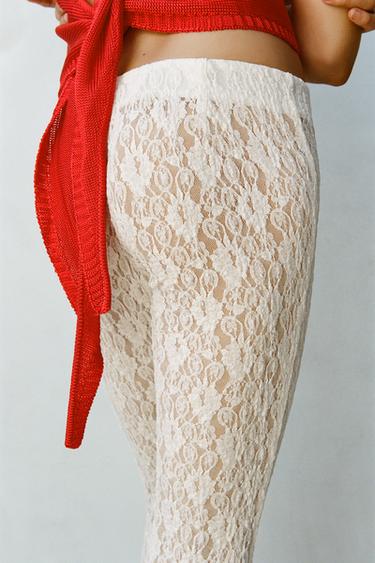 LEGGING FLARE DENTELLE - Écru de Zara