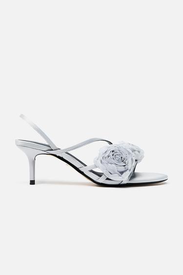 Zara FLORAL HIGH HEELED SANDALS - Blue