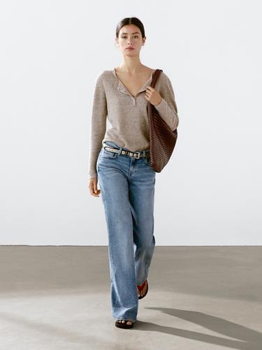 Zara Linen blend henley sweater - Gray marl - Image 0