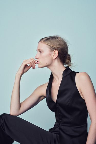 SATIN WAISTCOAT - Black by Zara