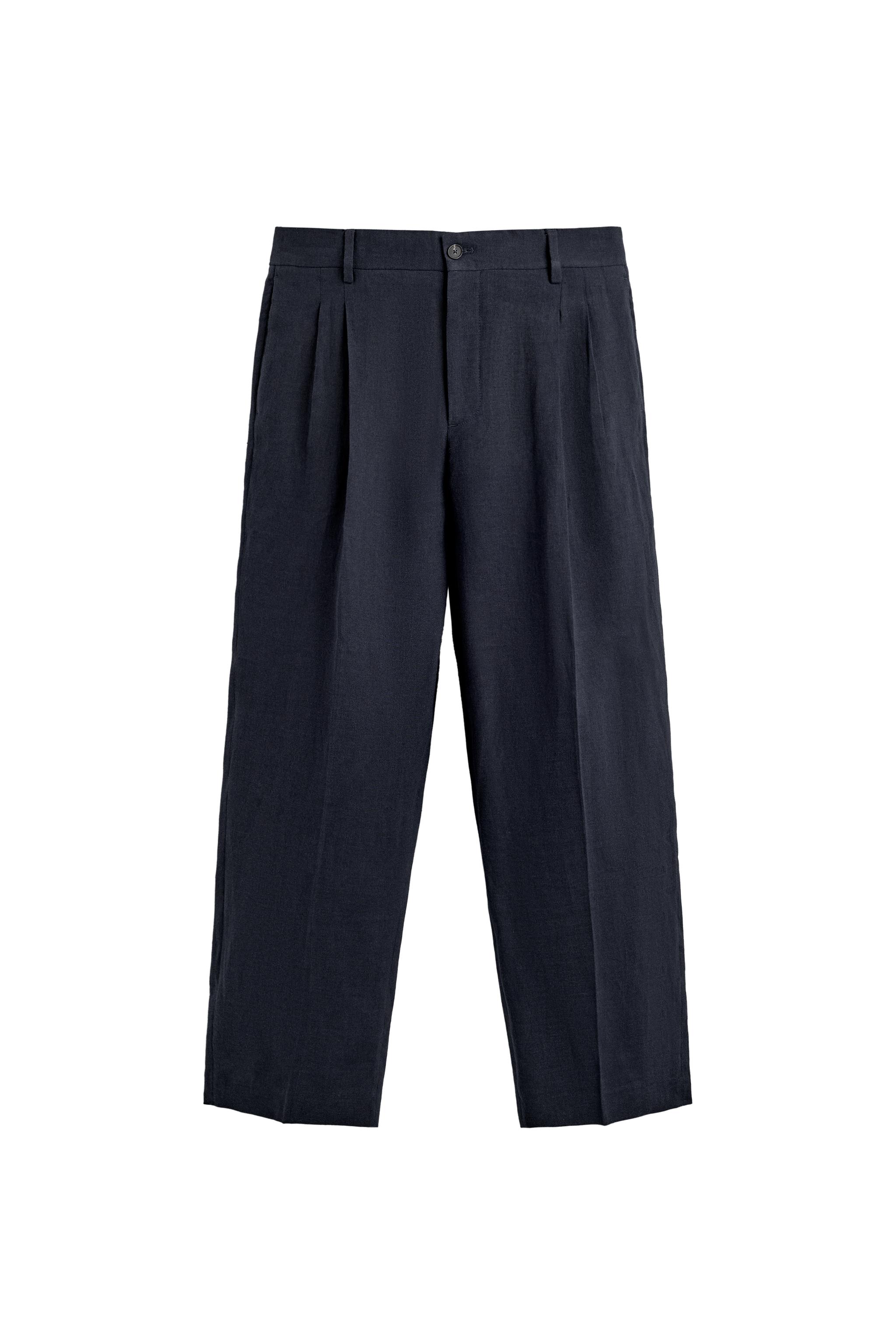 LINEN COTTON BLEND PLEATED SUIT PANTS