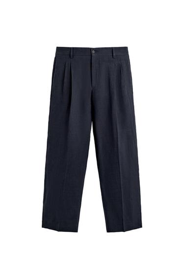 LINEN/COTTON PLEATED SUIT TROUSERS - Indigo by Zara