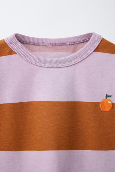 STRIPED EMBROIDERED T-SHIRT - Mauve by Zara - Image 2