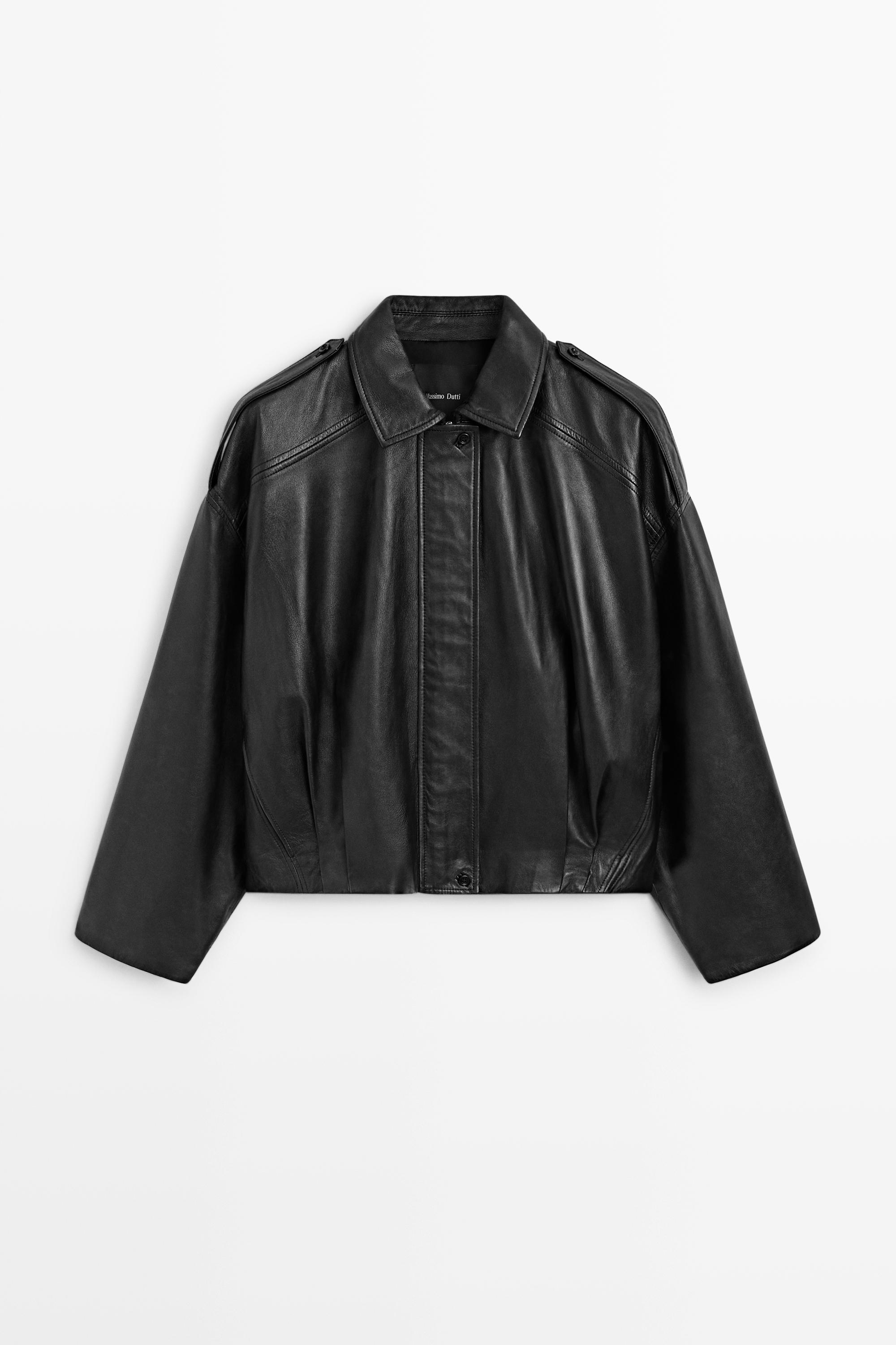 Nappa leather bomber jacket with lapel collar