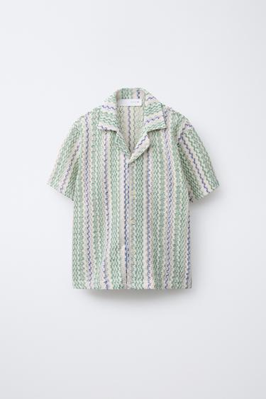 Zara 波浪紋理襯衫 - 綠色 / 裸色