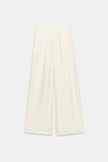 Zara PLEATED WIDE LEG PANTS - Ecru