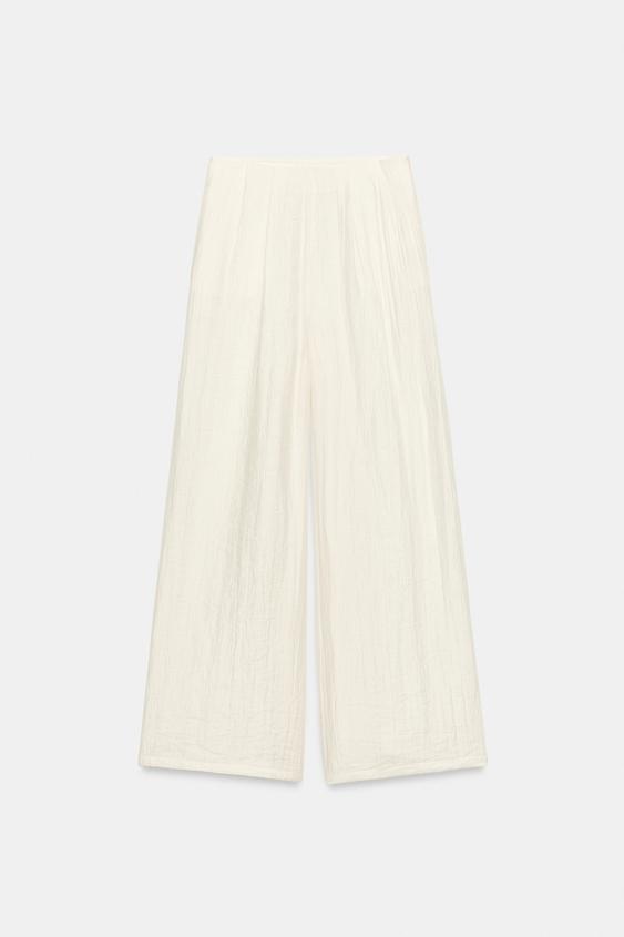 PANTALON LARGE À PLIS - Écru de Zara - Image 4