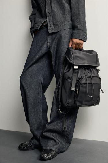 MIXED-MATERIAL NYLON BACKPACK - Black by Zara - Image 0