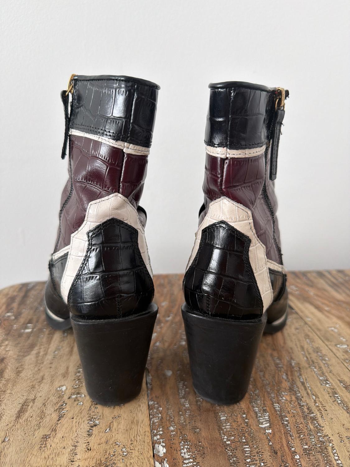 LEATHER HEELED COWBOY ANKLE BOOTS - Image 2