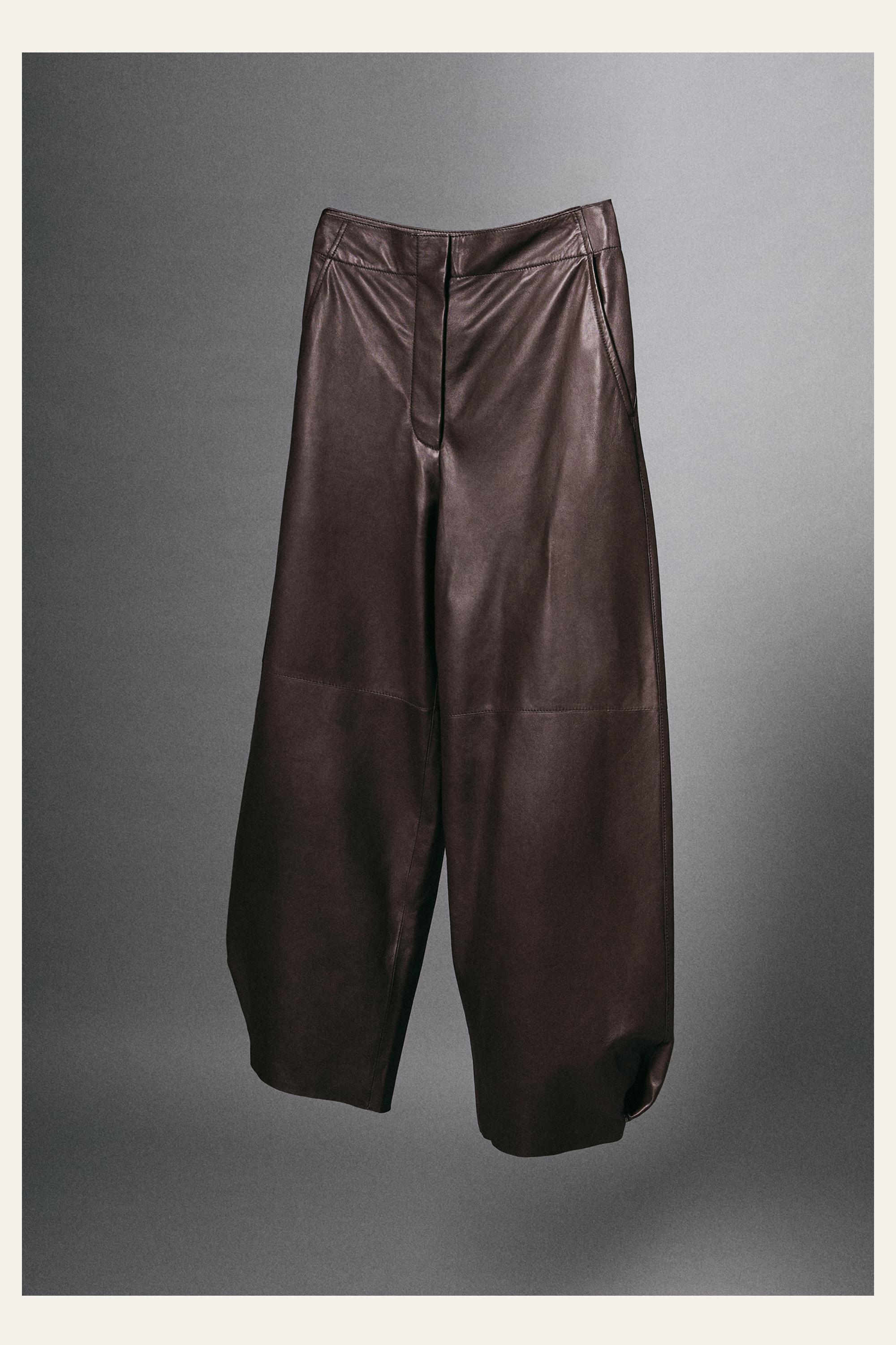 Leather barrel fit pants — Brown
