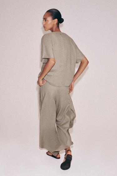 HAUT 100 % LIN À CORDONS ZW COLLECTION - Marron / Taupe de Zara - Image 2