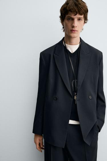 STRIPED SUIT DOUBLE-BREASTED BLAZER - Dark navy by Zara