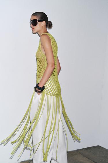 FRINGED CROCHET KNIT TOP - Lime by Zara - Image 4
