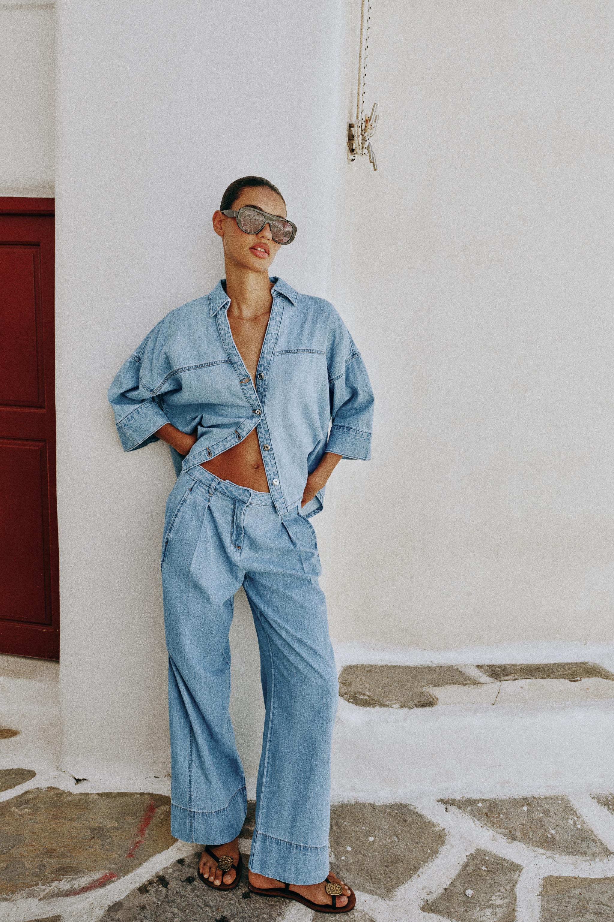 Z1975 WIDE SLEEVE DENIM SHIRT — Mid-blue