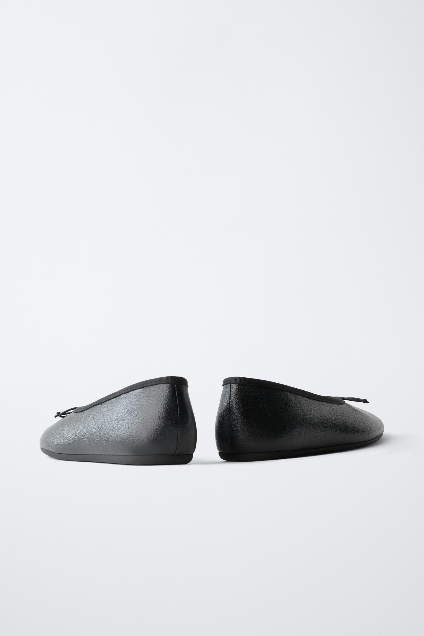 Детские балетки Zara Leather Bow Ballet Flats, цвет: Чёрный — фото 6